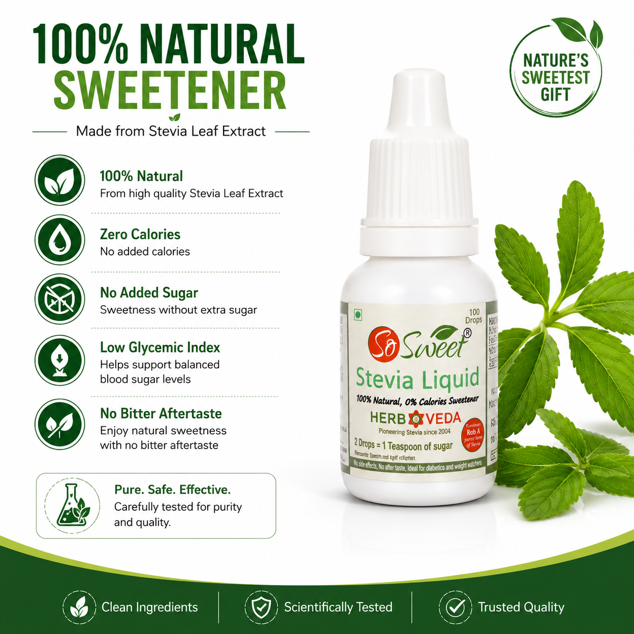 So Sweet Stevia 100 Tablets + 300 Liquid Drops – Zero Calorie Natural Sweetener Pack of 4