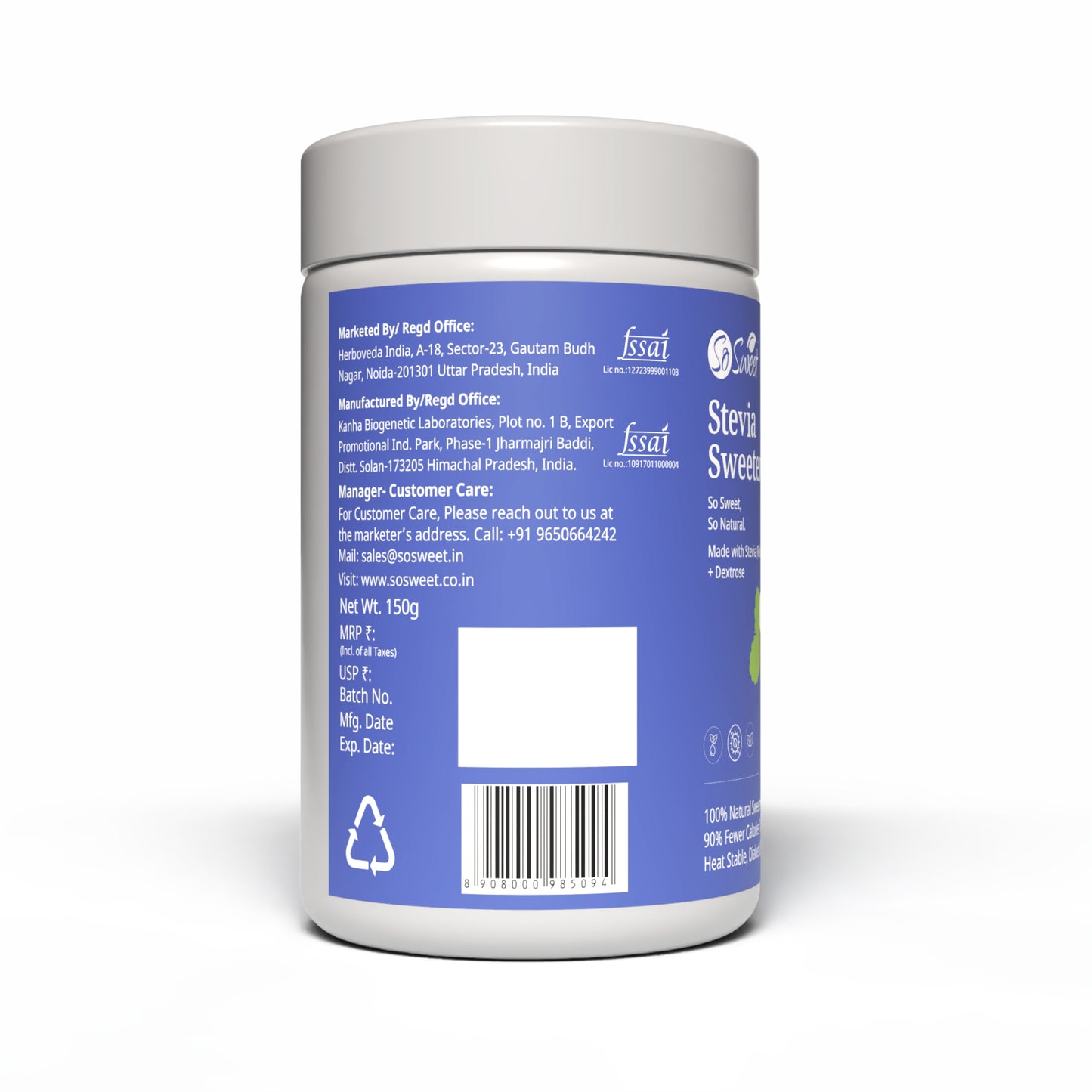 Stevia Sugar Free Sweetener 150gm | Best Diabetes Sugar Alternatives