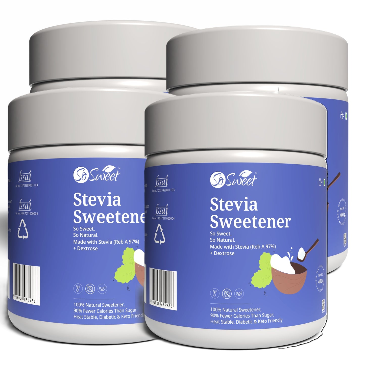 So Sweet Stevia Sugar Free Natural Low Calories Sweetener 100% Natural 400Gm | Diebetic Friendly-Pack of 4