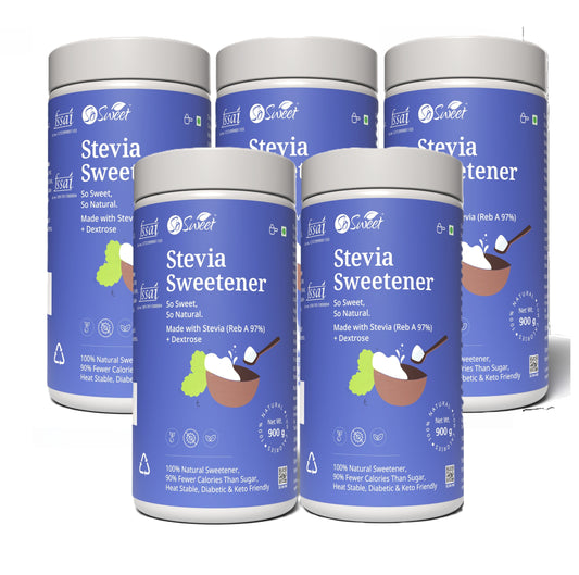 So Sweet Stevia Powder 100% Natural Low Calories Sugar Free Sweetener 900gm-Pack of 5