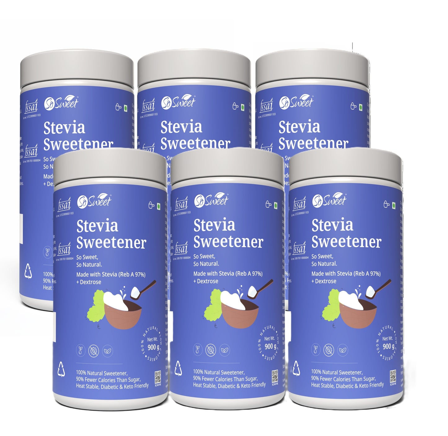 So Sweet Stevia Powder 100% Natural Low Calories Sugar Free Sweetener 900gm- Pack of 6