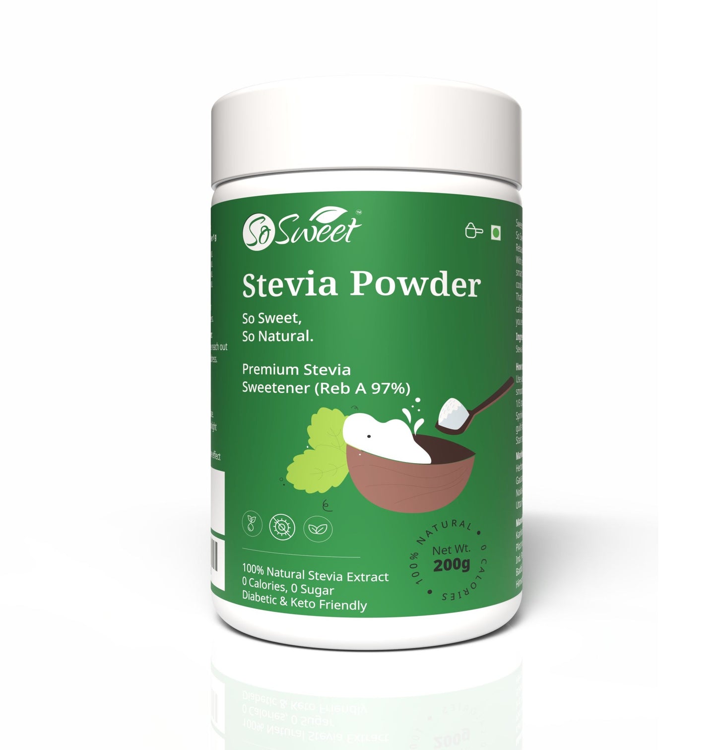 So Sweet Stevia Sugar Free100 %  Natural Zero Calorie Sweetener - 200gm - Keto and Diabetic Friendly | Safe for all ages