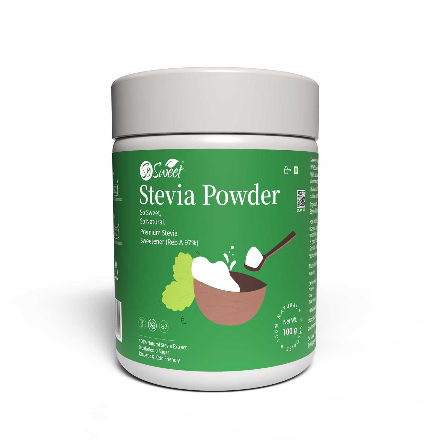 Zero Calorie Stevia Powder | Sugar Free Natural Sweetener-100gm