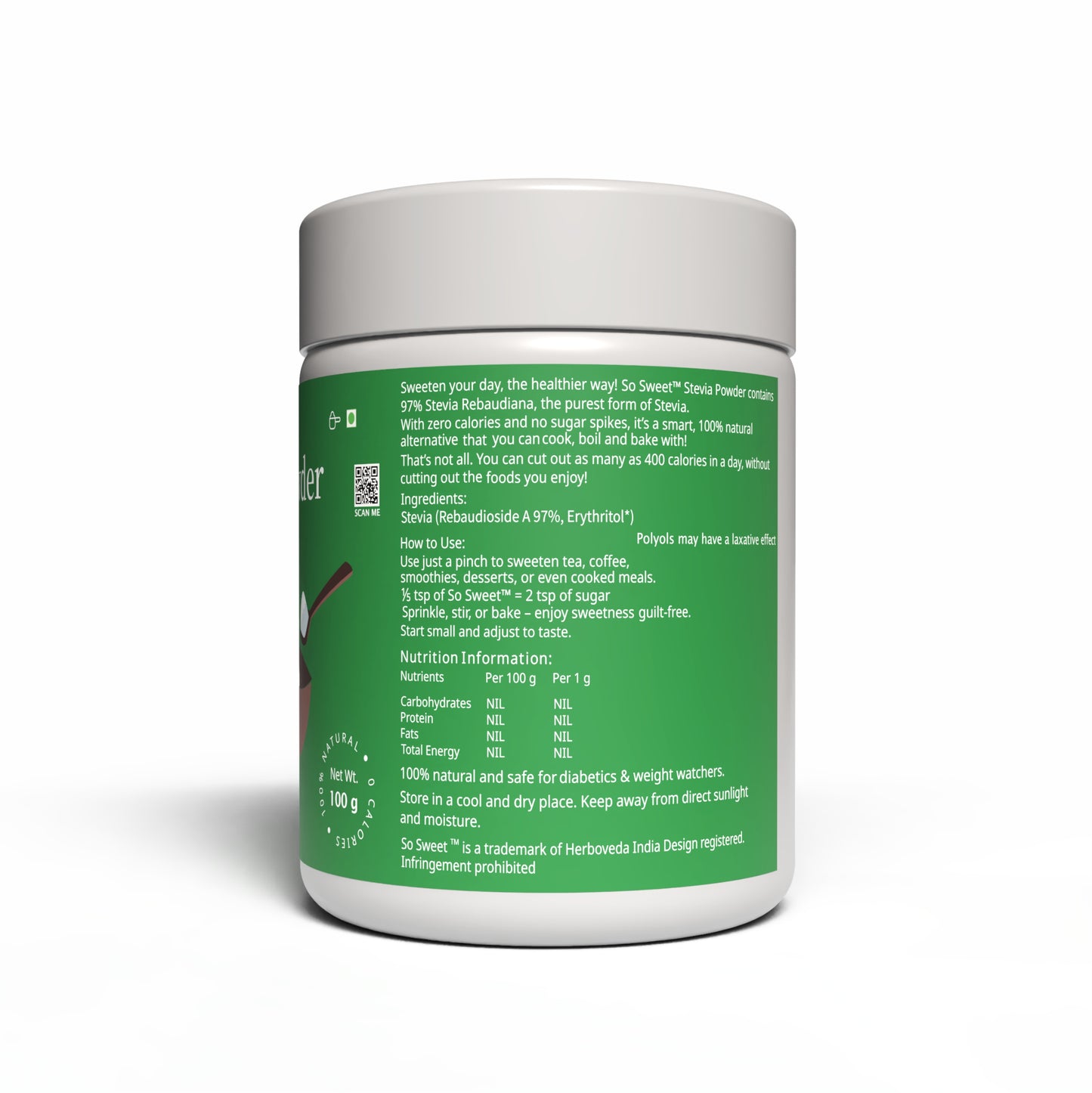 Zero Calorie Stevia Powder | Sugar Free Natural Sweetener-100gm