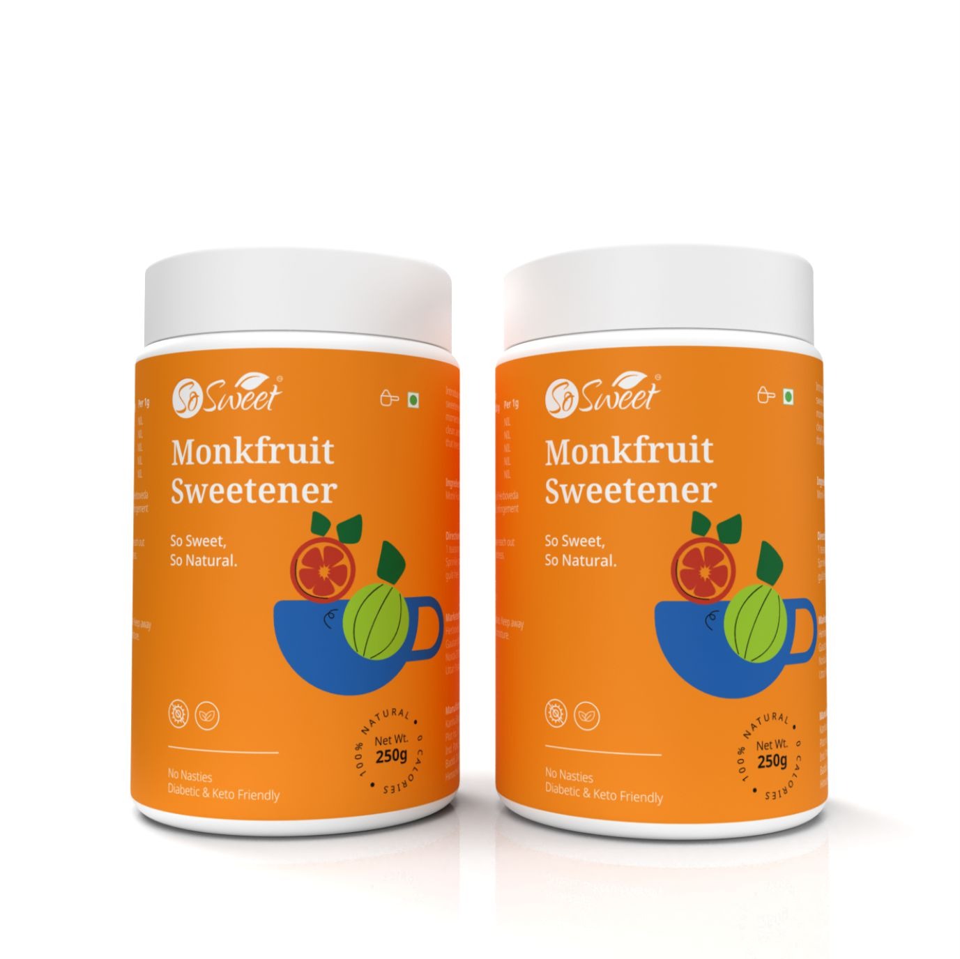 Monk Fruit 100% Natural Zero Calorie Sweetener -250gm -Diabetic & Keto Friendly- So Sweet