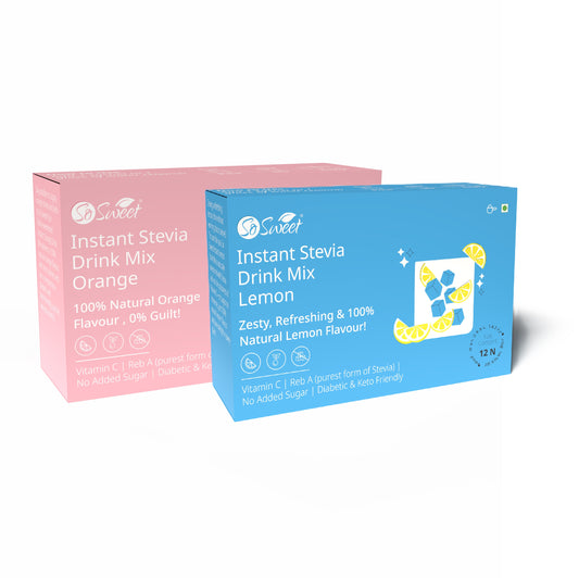 Stevia Orange And Lemon Drink Mix Sugar Free | Zero Calories| Enrich with Vitamin C | 12 Sachets - So Sweet