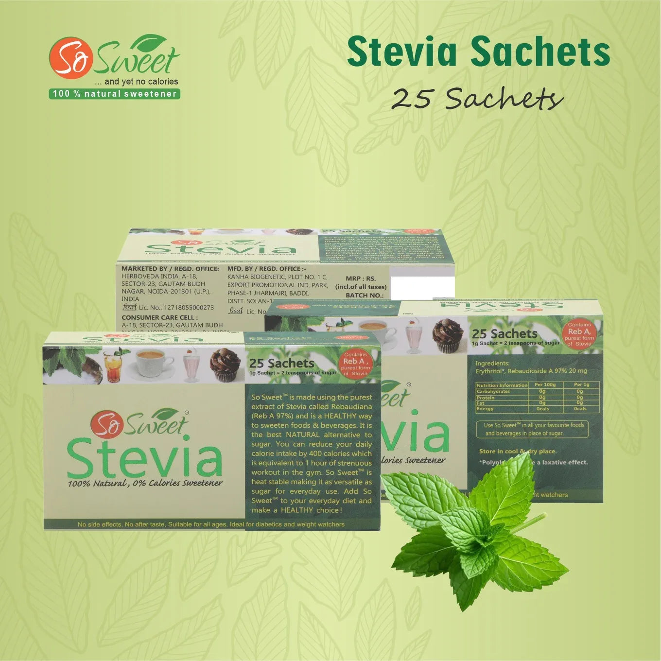 Stevia Sachets 25 | Sugar Free Powder Sachets | So Sweet
