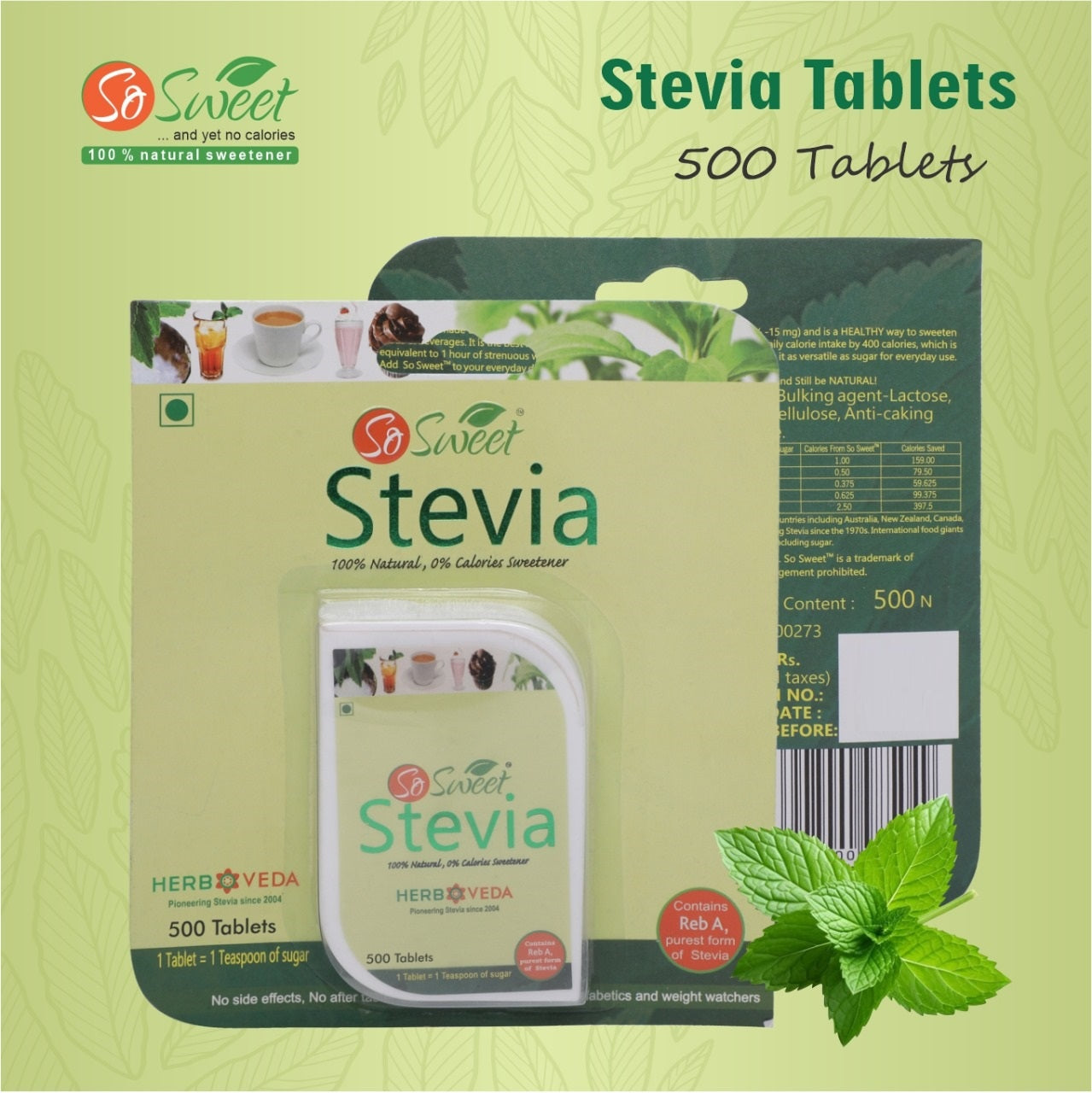  Stevia Tablet 500 Sugar Free Natural Zero Calorie Sweetener - So Sweet