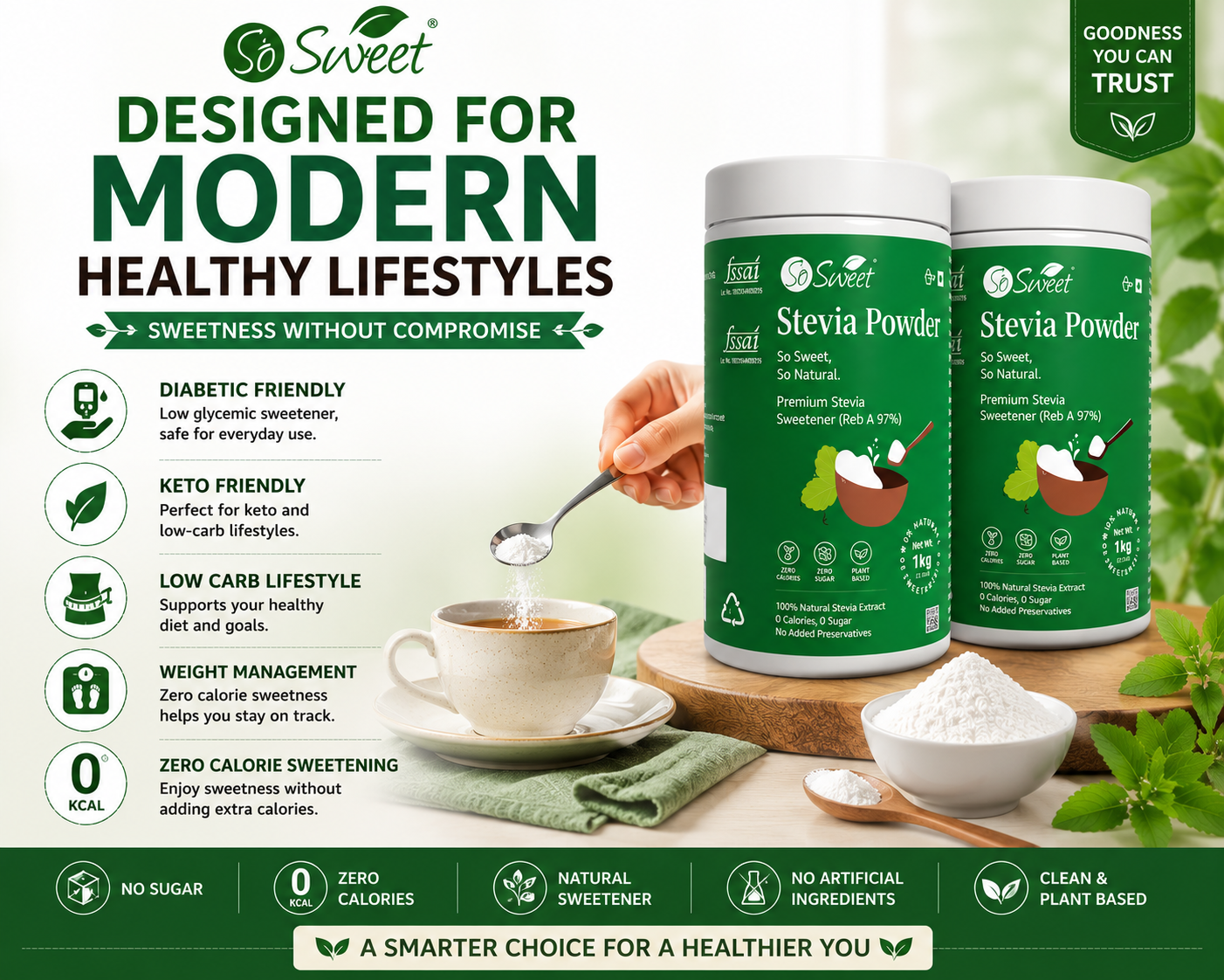  Stevia Powder | Zero Calorie Natural Sugar Free Sweetener-So Sweet 
