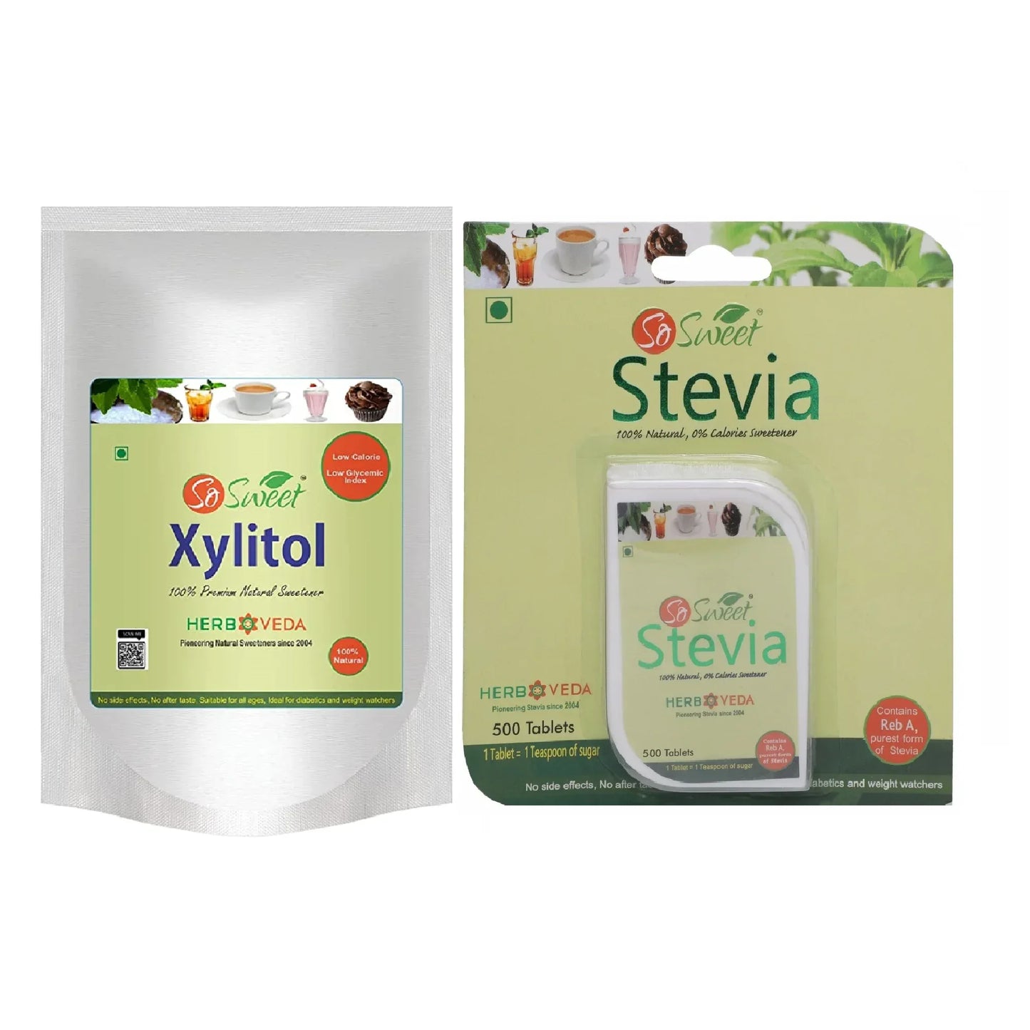 Stevia Tablets 500 + Xylitol Powder 250g Sugar Free 100% Natural Sweetener - So Sweet 