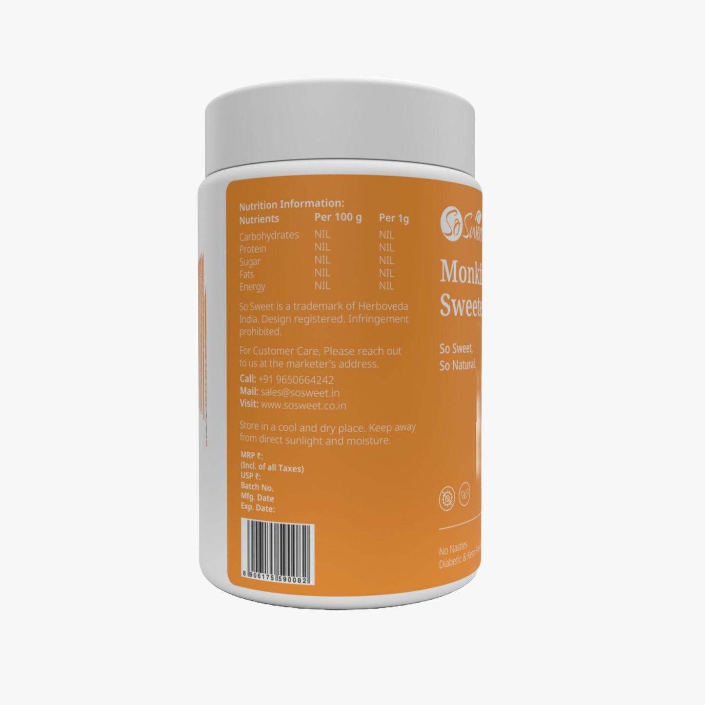 Monk Fruit 100% Natural Zero Calorie Sweetener -250gm -Diabetic & Keto Friendly -So Sweet