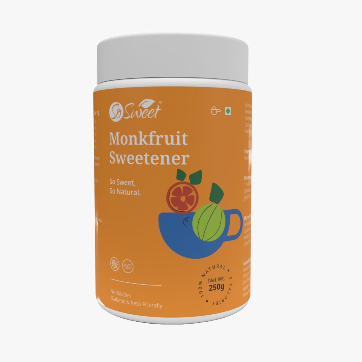 Monk Fruit 100% Natural Zero Calorie Sweetener -250gm -Diabetic & Keto Friendly -So Sweet