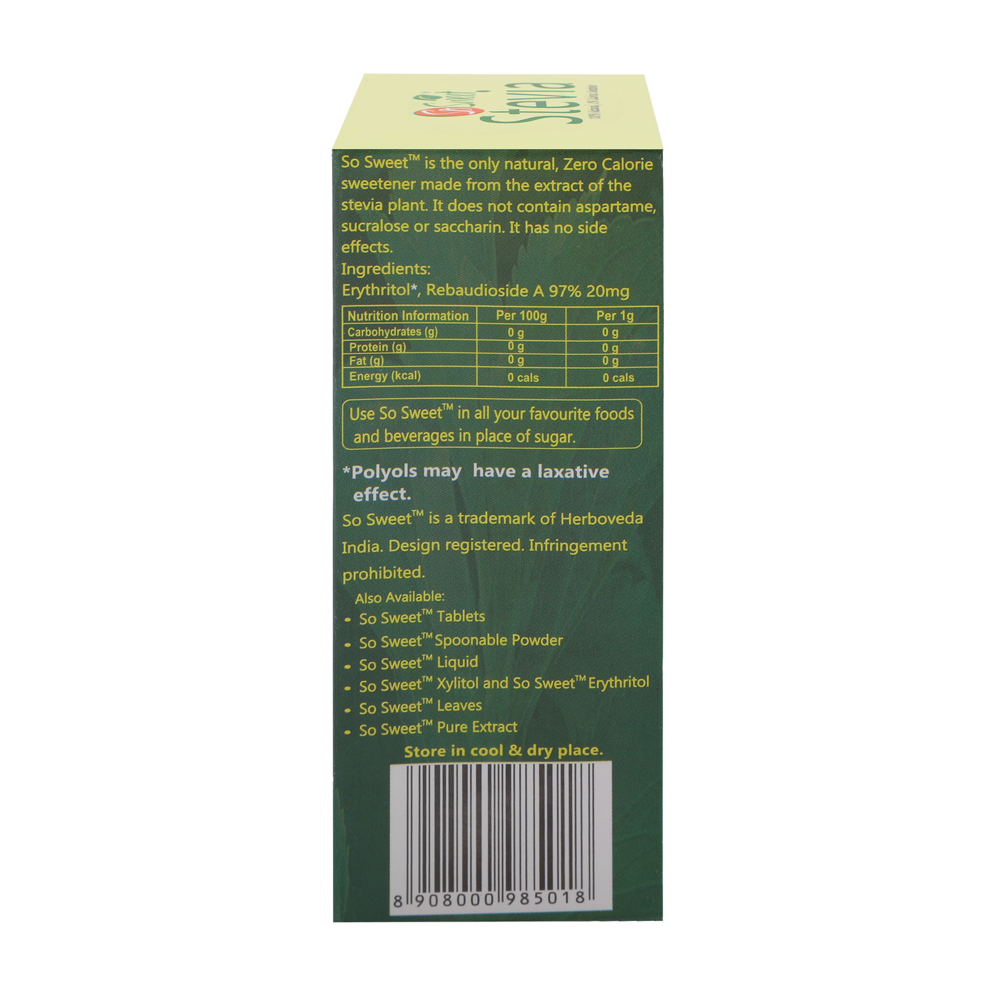 Stevia Sachet  100% Sugar Free Natural Zero Calorie Sweeneter-So Sweet 