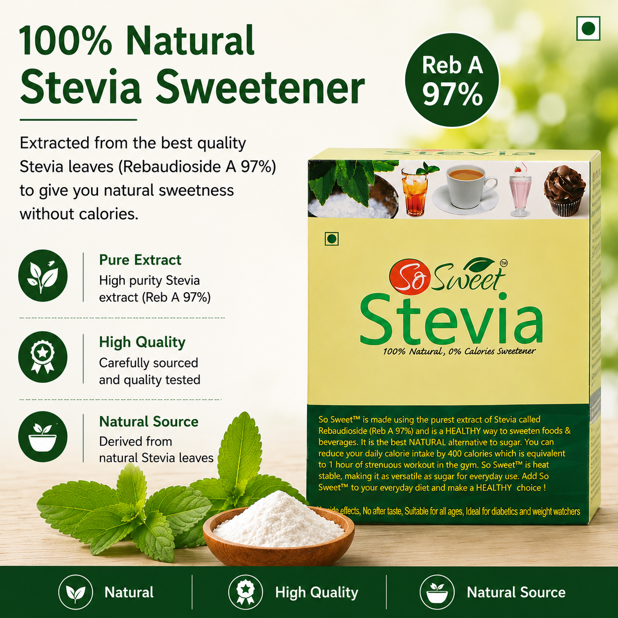  Stevia Sachets Sachets | Zero Calorie Natural Sugar Free Sweetener-So Sweet 