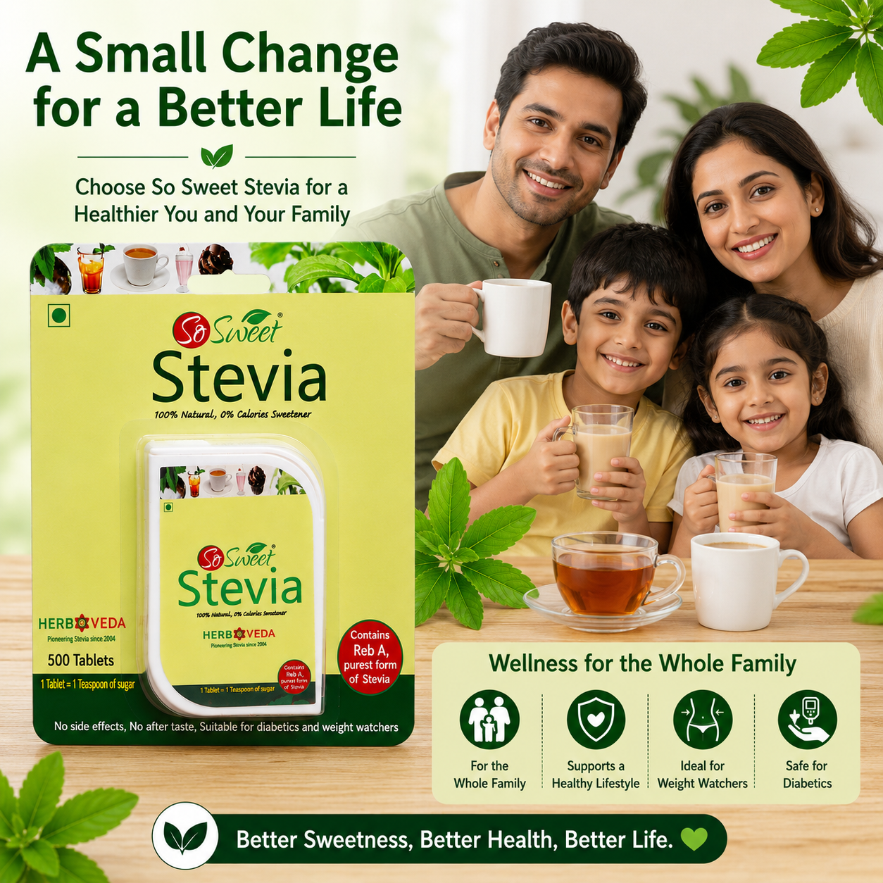  Stevia Tablets  Natural Zero Calorie Sugar Free Sweetener -So Sweet

