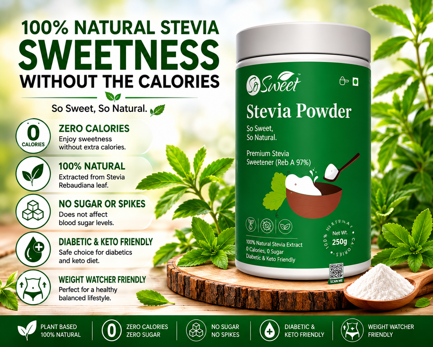 So Sweet Stevia Powder 250gm – Zero Calorie Natural Sugar Free Sweetener