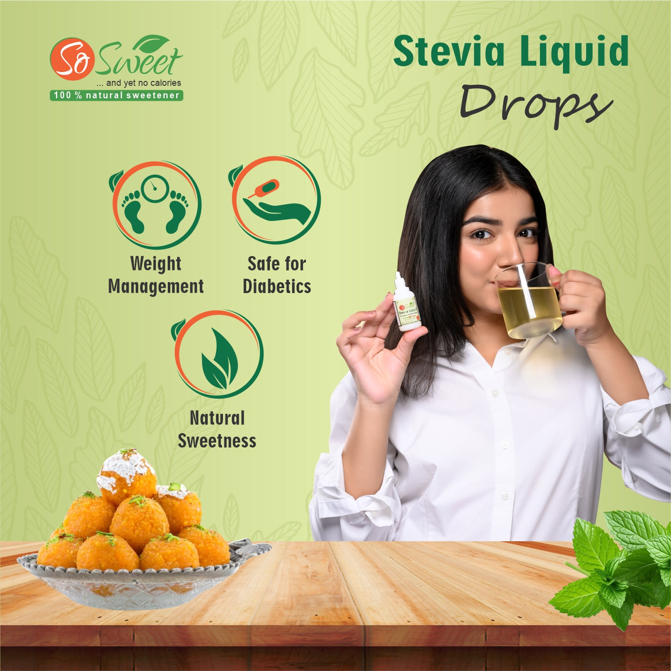 Stevia Liquid Sugar Free 100 Drops Zero Calorie | Diabetic Friendly-So Sweet 