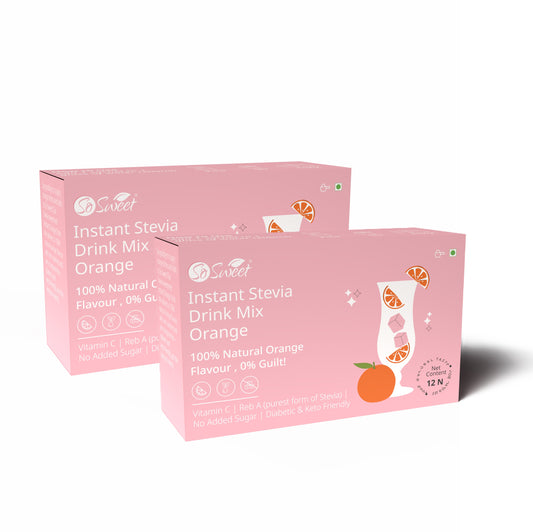 Stevia Sugar Free Instant Orange Drink mix - 12 Sachets-So Sweet 
