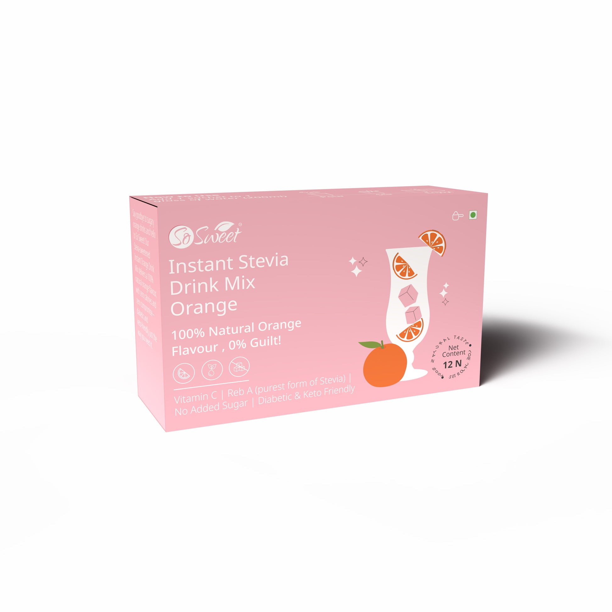 Stevia Sugar Free Instant Orange Drink mix - 12 Sachets-So Sweet 

