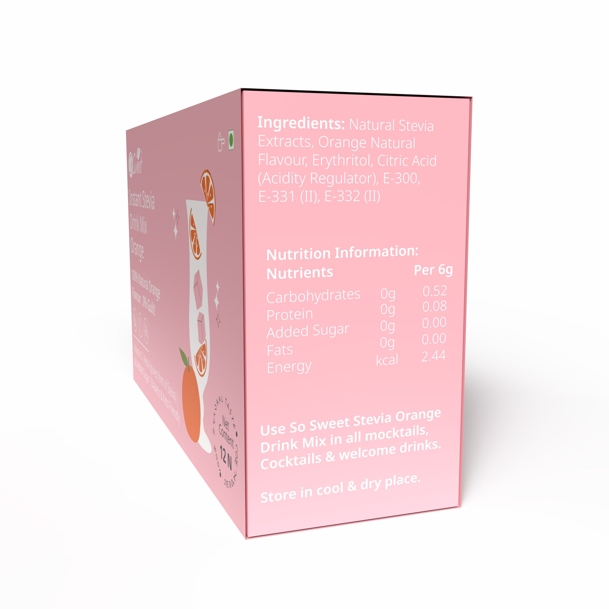 Stevia Sugar Free Instant Orange Drink mix - 12 Sachets- So Sweet