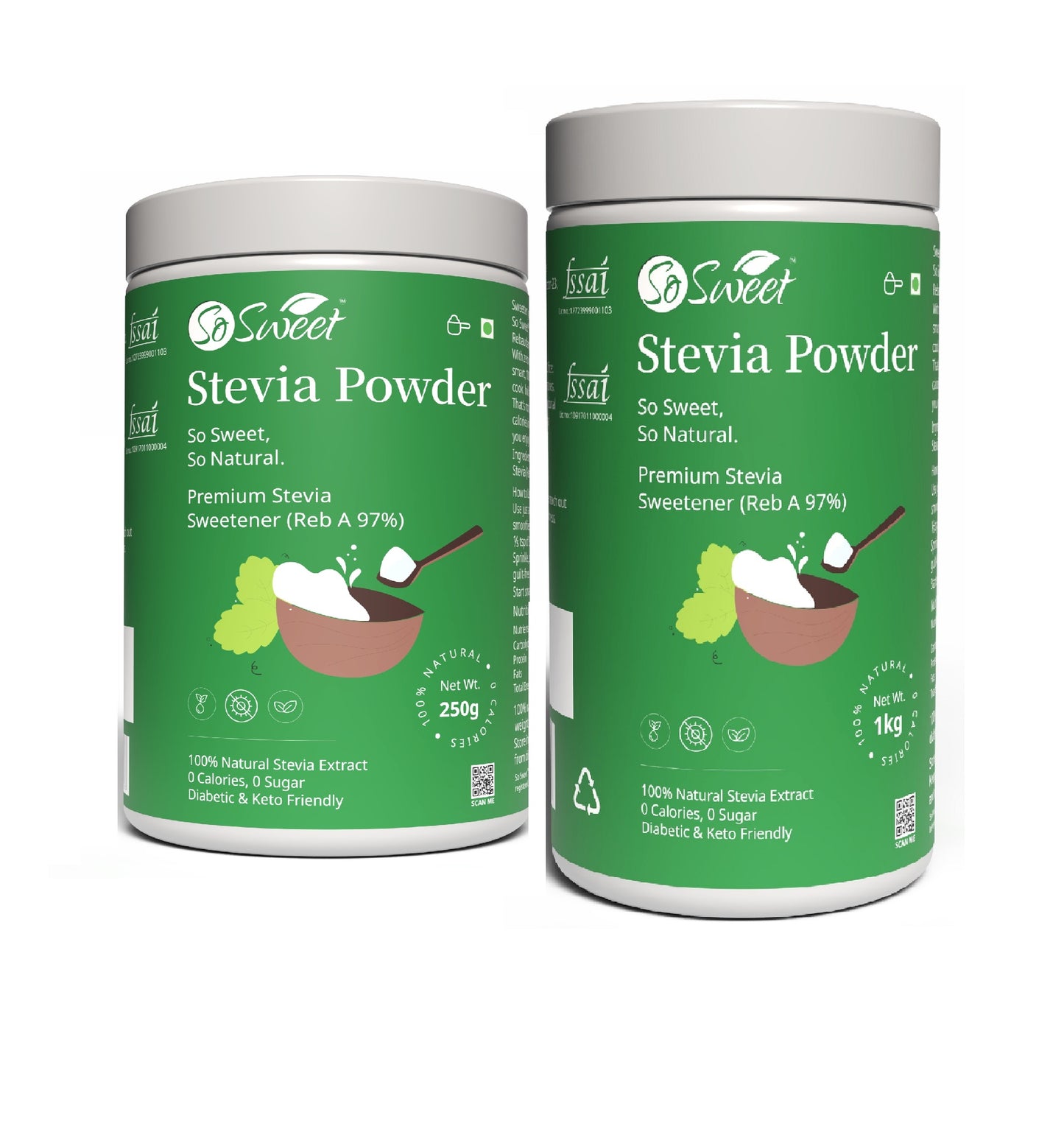 Stevia Powder Zero Calorie Natural Sugar Free Sweetener -So Sweet 

