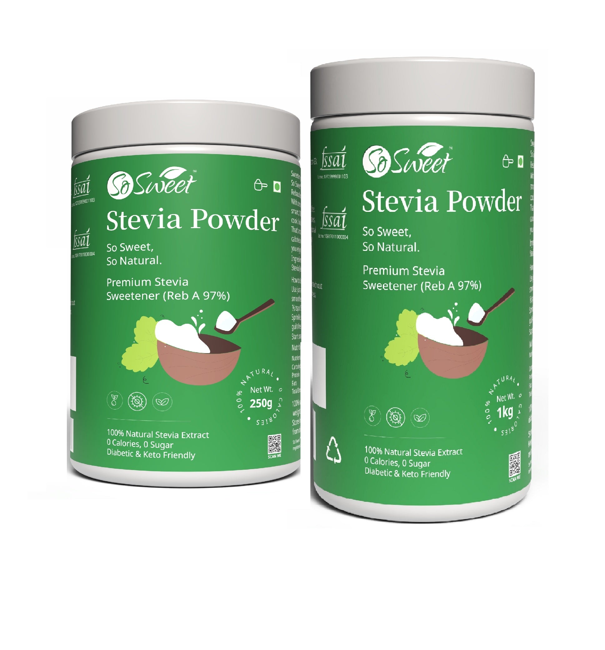 Stevia Powder Zero Calorie Natural Sugar Free Sweetener -So Sweet 
