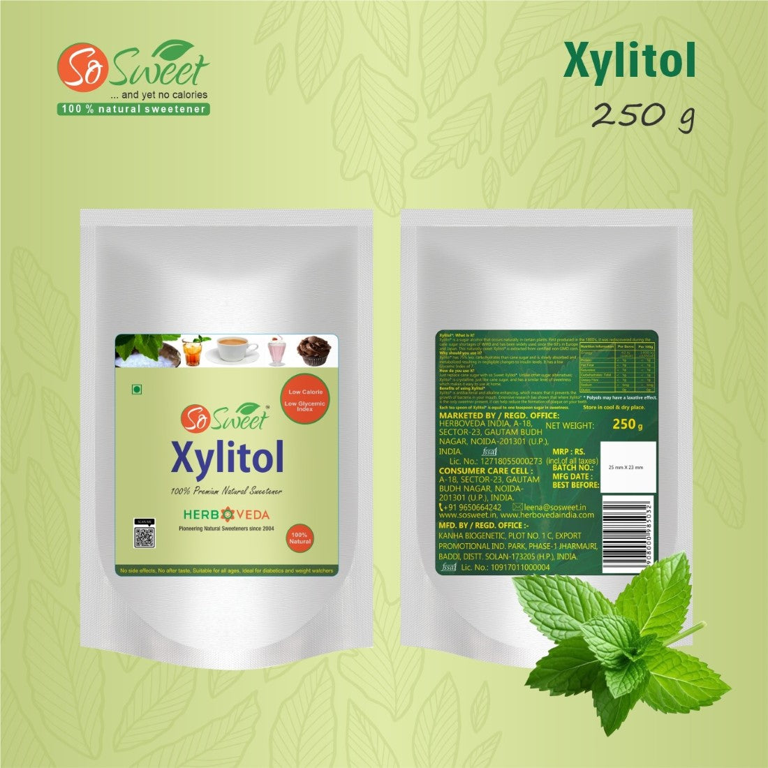 Xylitol  Sugar Free Natural Zero Calorie Sweetener, 250gm- So Sweet