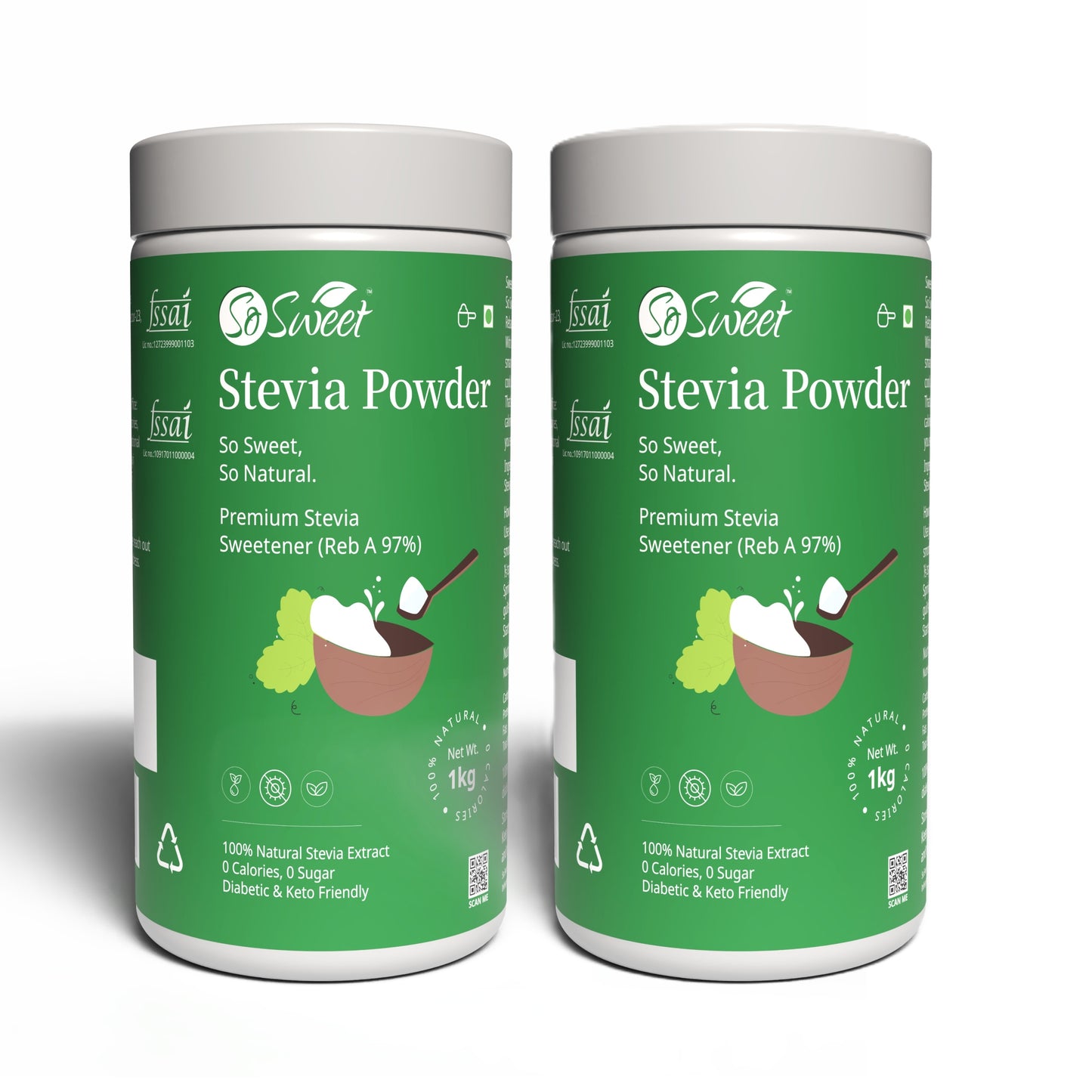 So Sweet Stevia Powder Sugar Free 100% Natural Zero Calorie Sweetener 1kg - Diabetic & Keto friendly