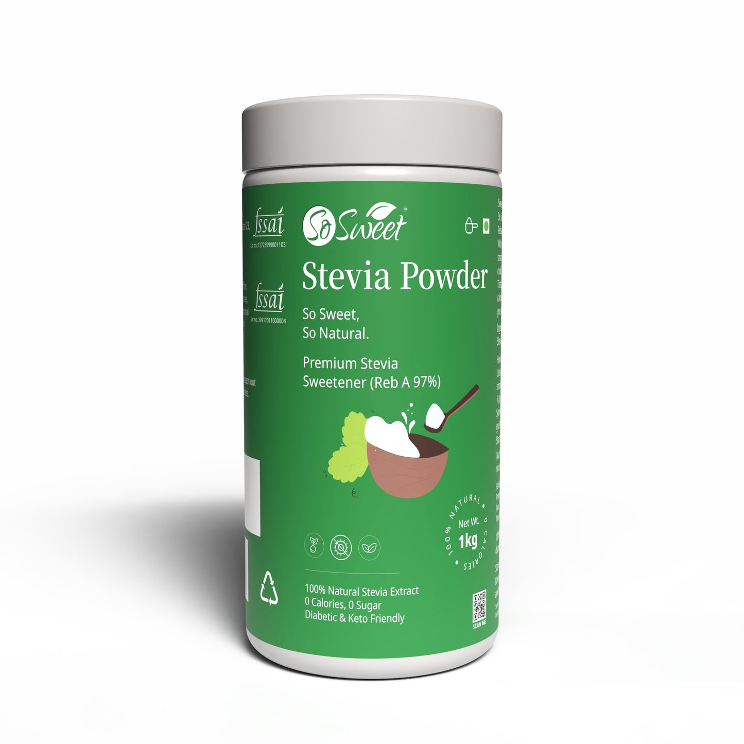 So Sweet Stevia Powder Sugar Free 100% Natural Zero Calorie Sweetener 1kg - Diabetic & Keto friendly