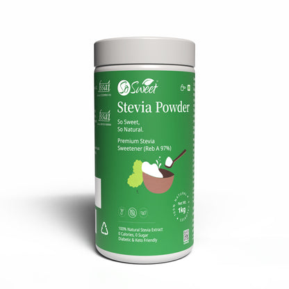 So Sweet Stevia Powder Sugar Free 100% Natural Zero Calorie Sweetener 1kg - Diabetic & Keto friendly