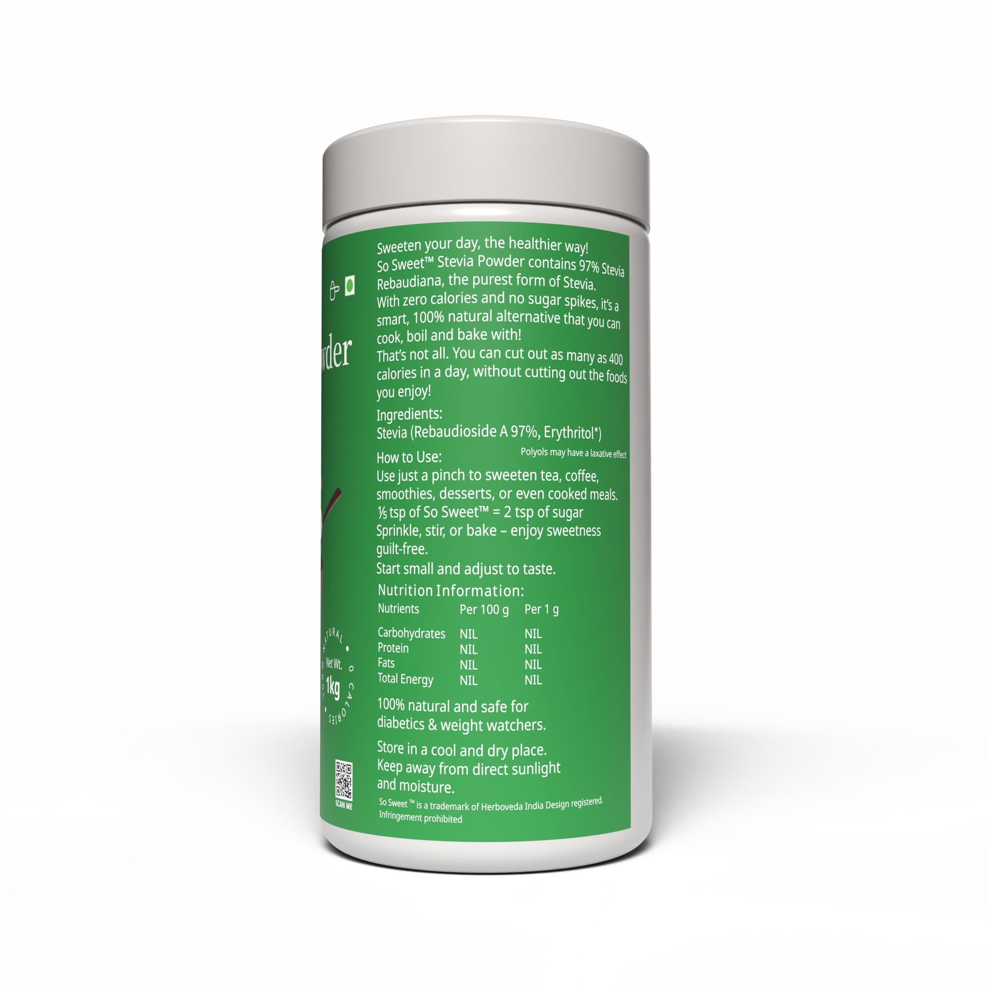 Stevia Powder | Sugar Free100% Natural Sweetener 1kg -Pack of 2-So Sweet