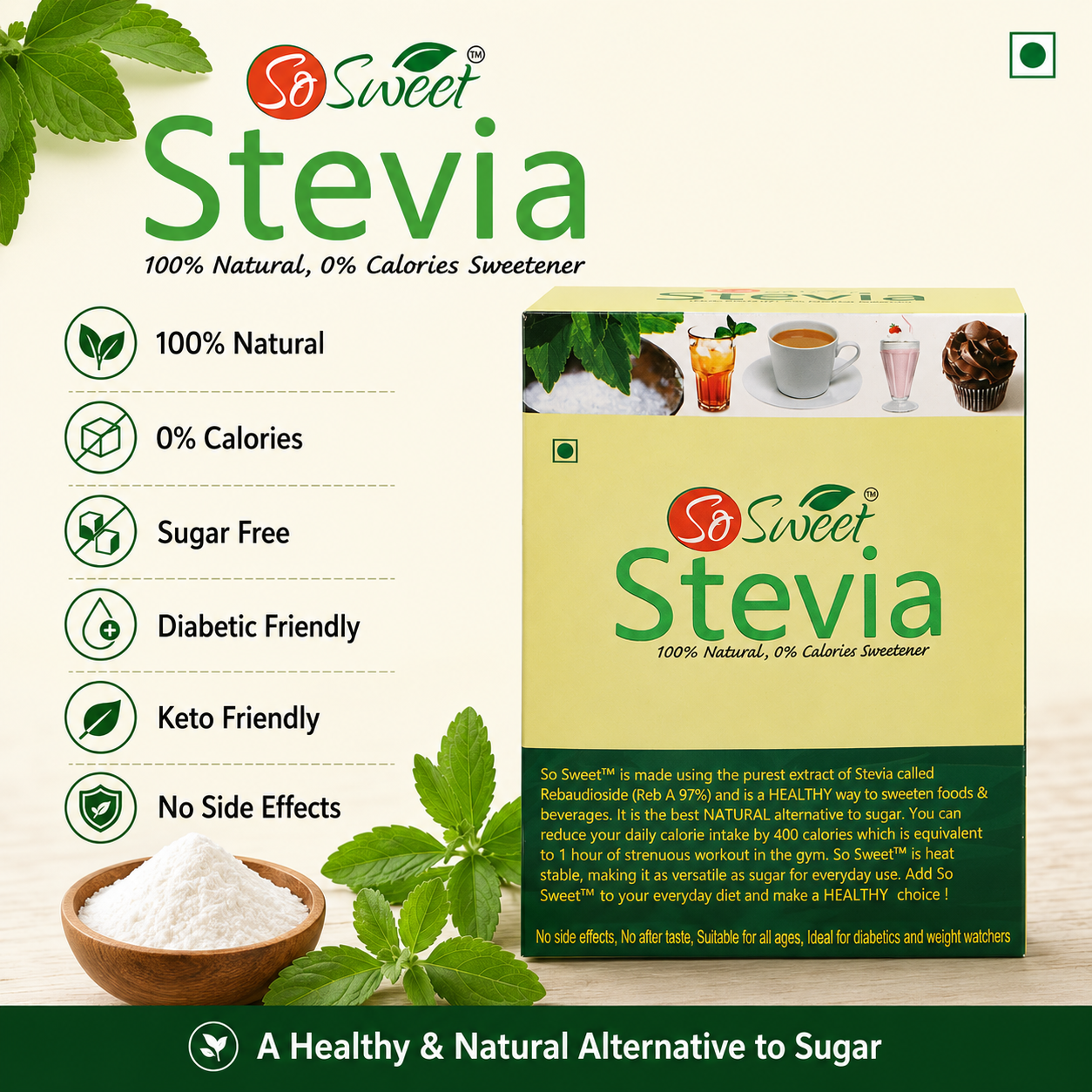  Stevia Sachets Sachets | Zero Calorie Natural Sugar Free Sweetener-So Sweet 

