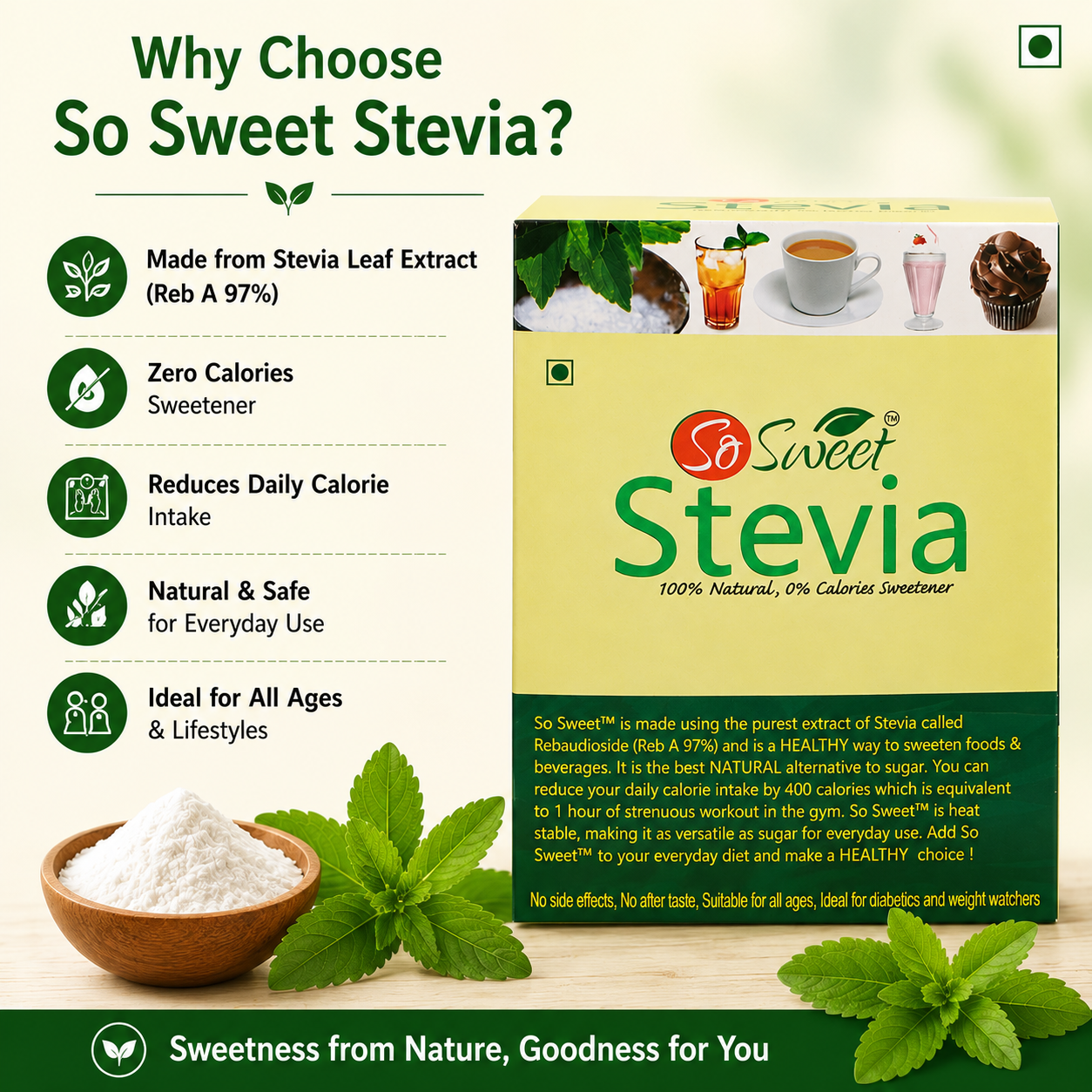  Stevia Sachets Sachets | Zero Calorie Natural Sugar Free Sweetener-So Sweet 