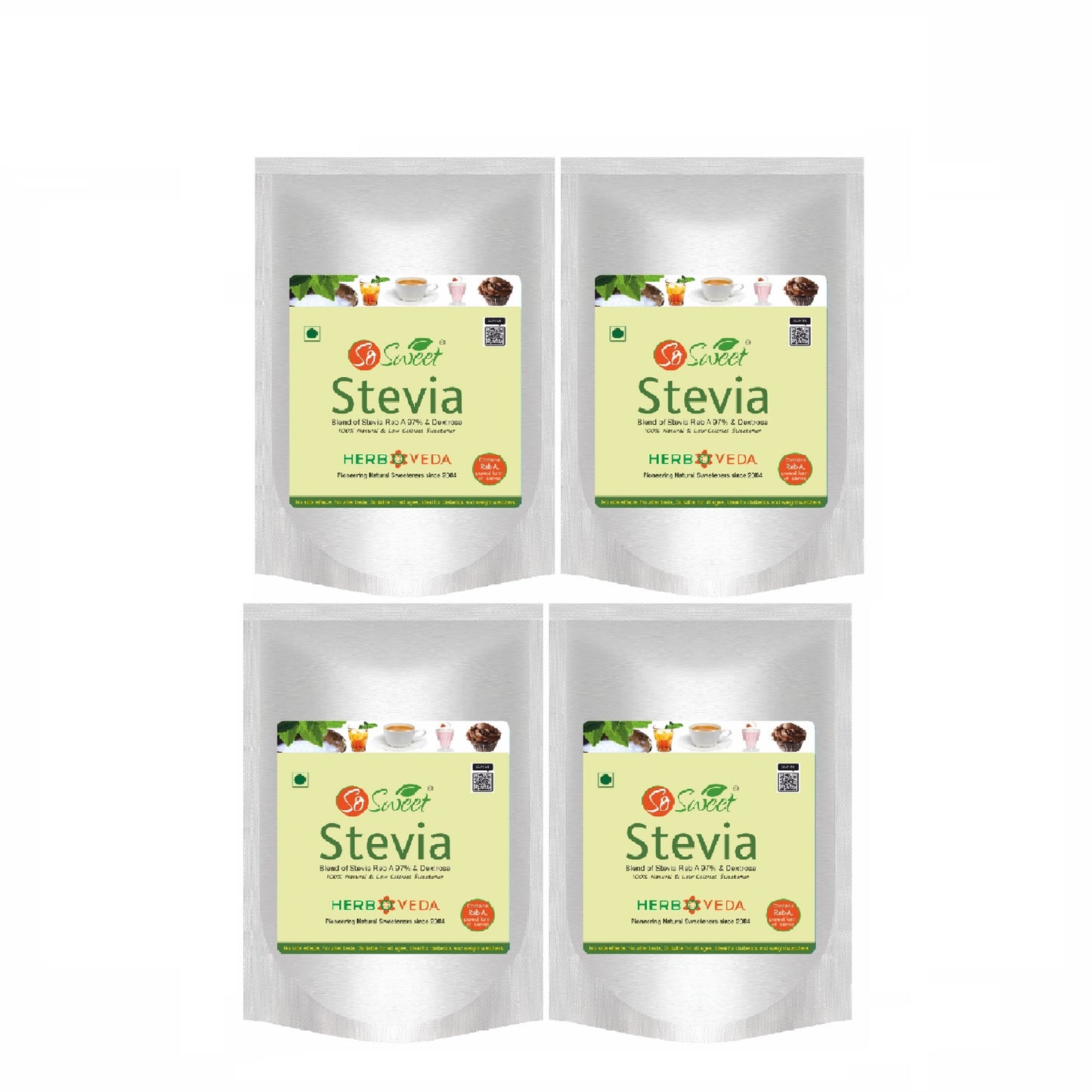 So Sweet Stevia Sugar Free Natural Low Calories Sweetener 100% Natural 400Gm | Diebetic Friendly-Pack of 4