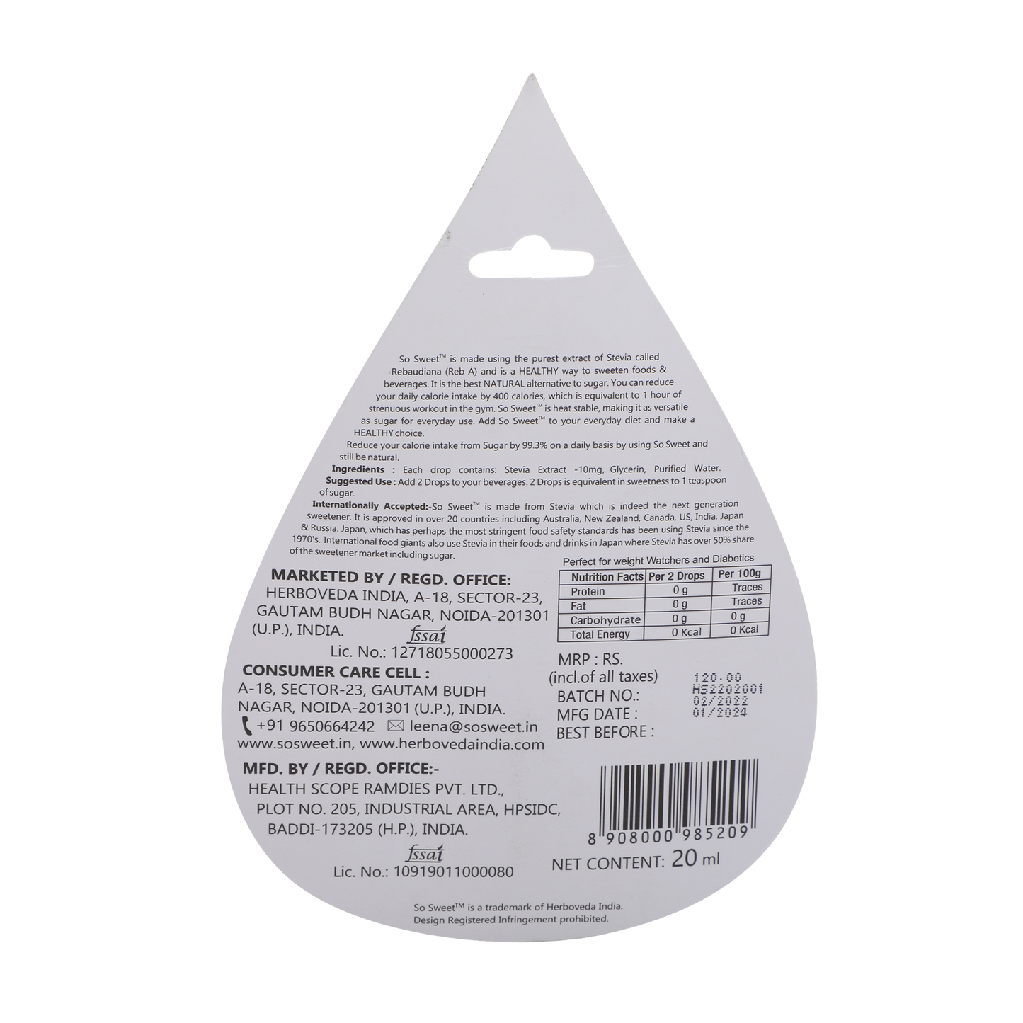 Stevia Liquid Drops | Sugar Free Natural Zero Calorie Sweetener| Pack of 3, 1200 Drops - 400 Drops Each