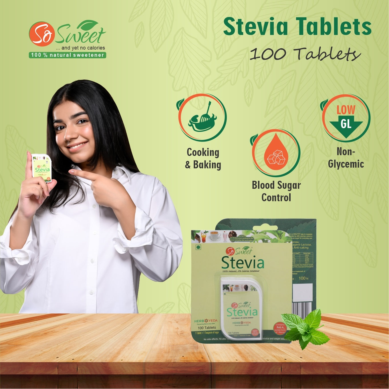 So Sweet Stevia Natural Sugar free Sweetener 100 Tablets &100gm Stevia Powder Combo