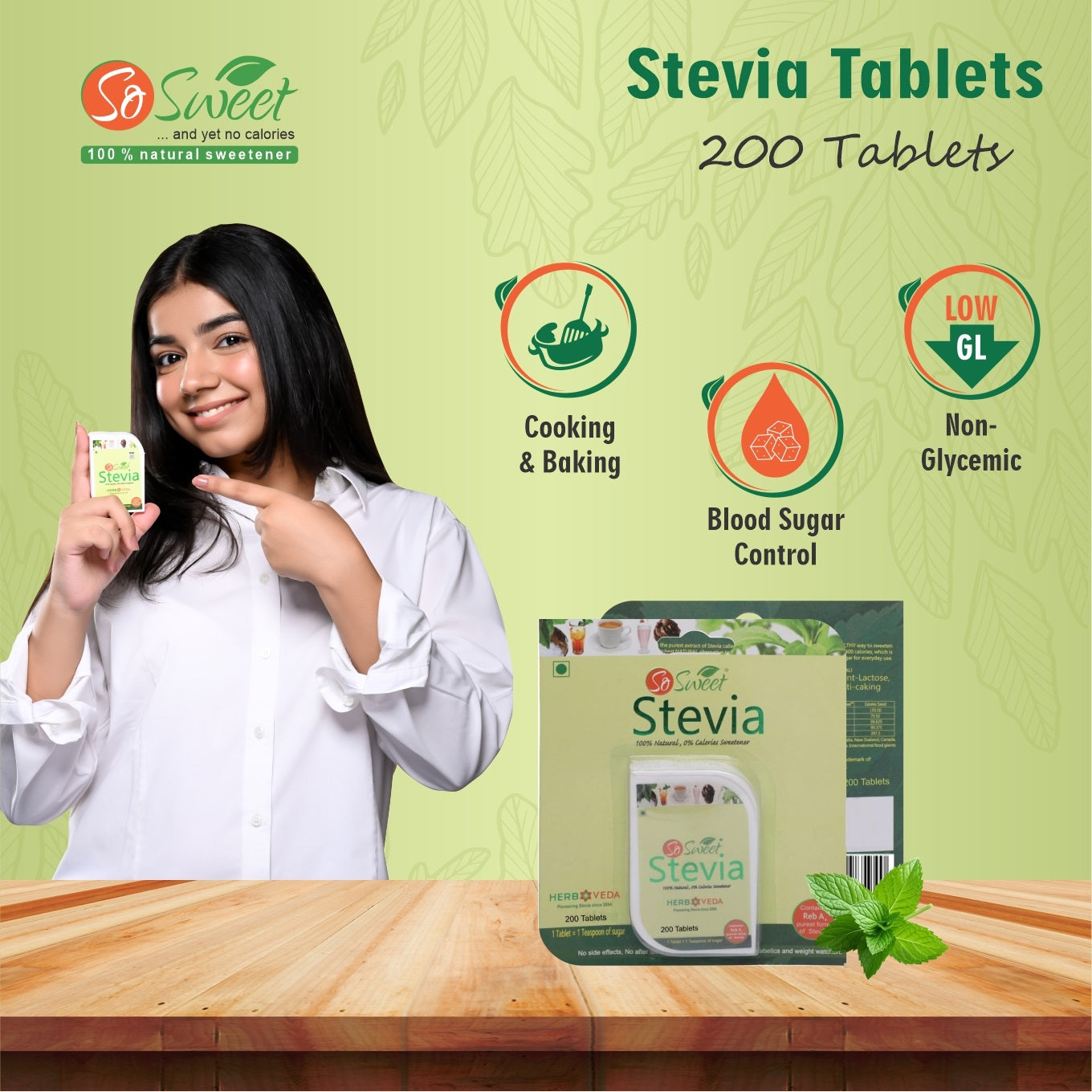 So Sweet Stevia 200 Tablet Sugar Free Natural Zero Calorie Sweetener -Pack of 6