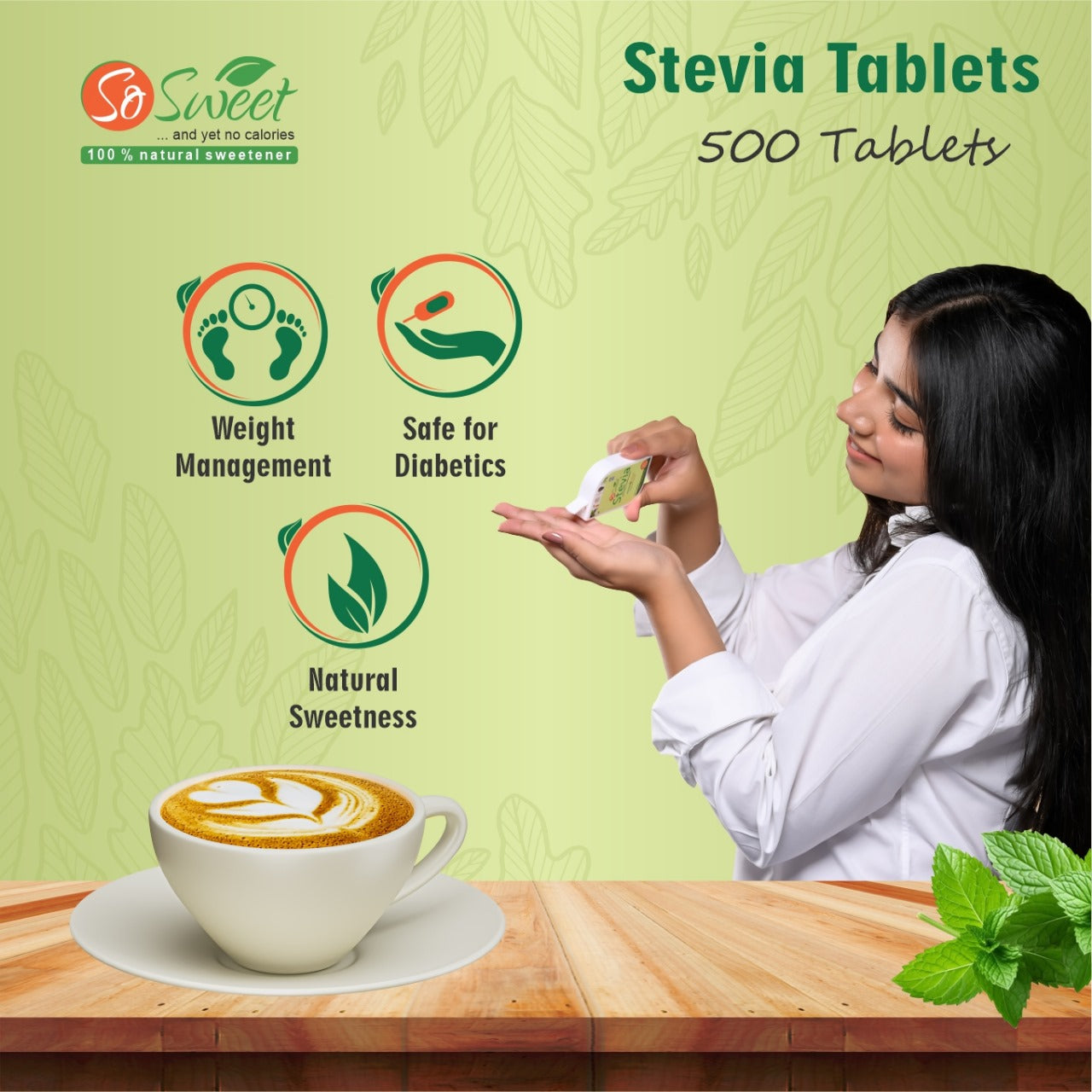 So Sweet 500 Stevia Tablets, 100% Natural Sweetener for Weight, Diabetes, Keto Management Sugar-Free Zero Calories Made Out of Stevia Leaf Extract (Meethi Tulsi)