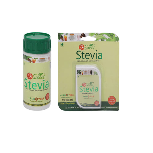 So Sweet Stevia Natural Sugar free Sweetener 100 Tablets &100gm Stevia Powder Combo