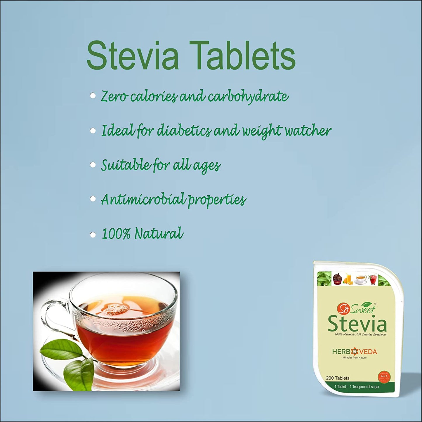 So Sweet Stevia 300 Tablets and 50 Sachets Sugar Free Natural Zero calorie Sweetener (Pack of 4)