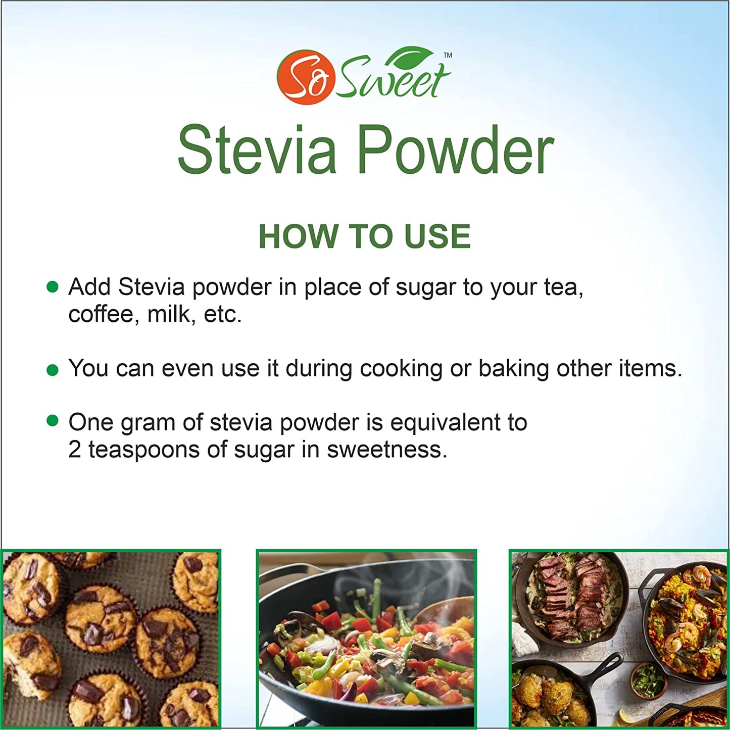 So Sweet Stevia Powder  + Erythritol  Powder Zero Calorie Sugar Free Sweetener - 250gm