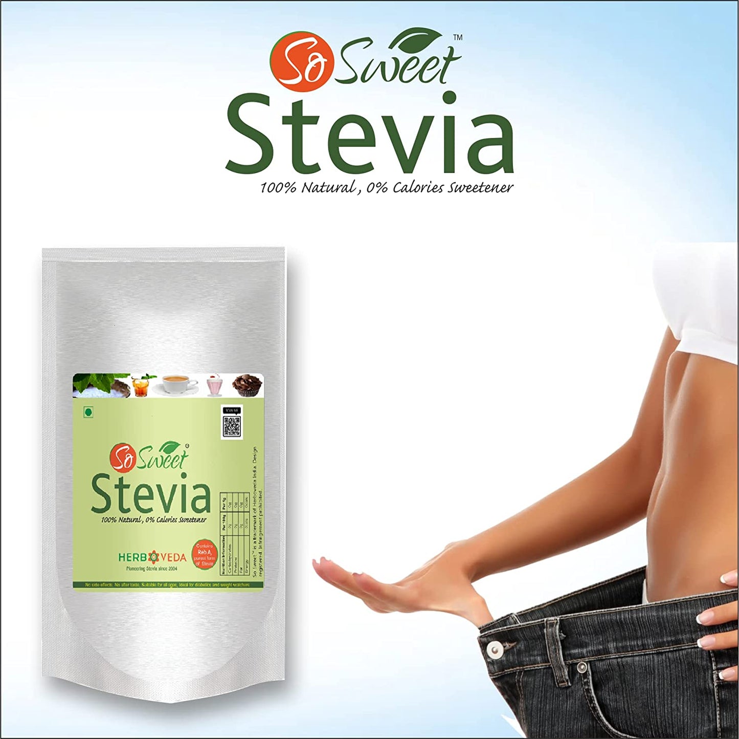 So Sweet Stevia (250gm+ 50 Stevia Sachets) Zero Calorie Natural Sweetener (Pack of 2)