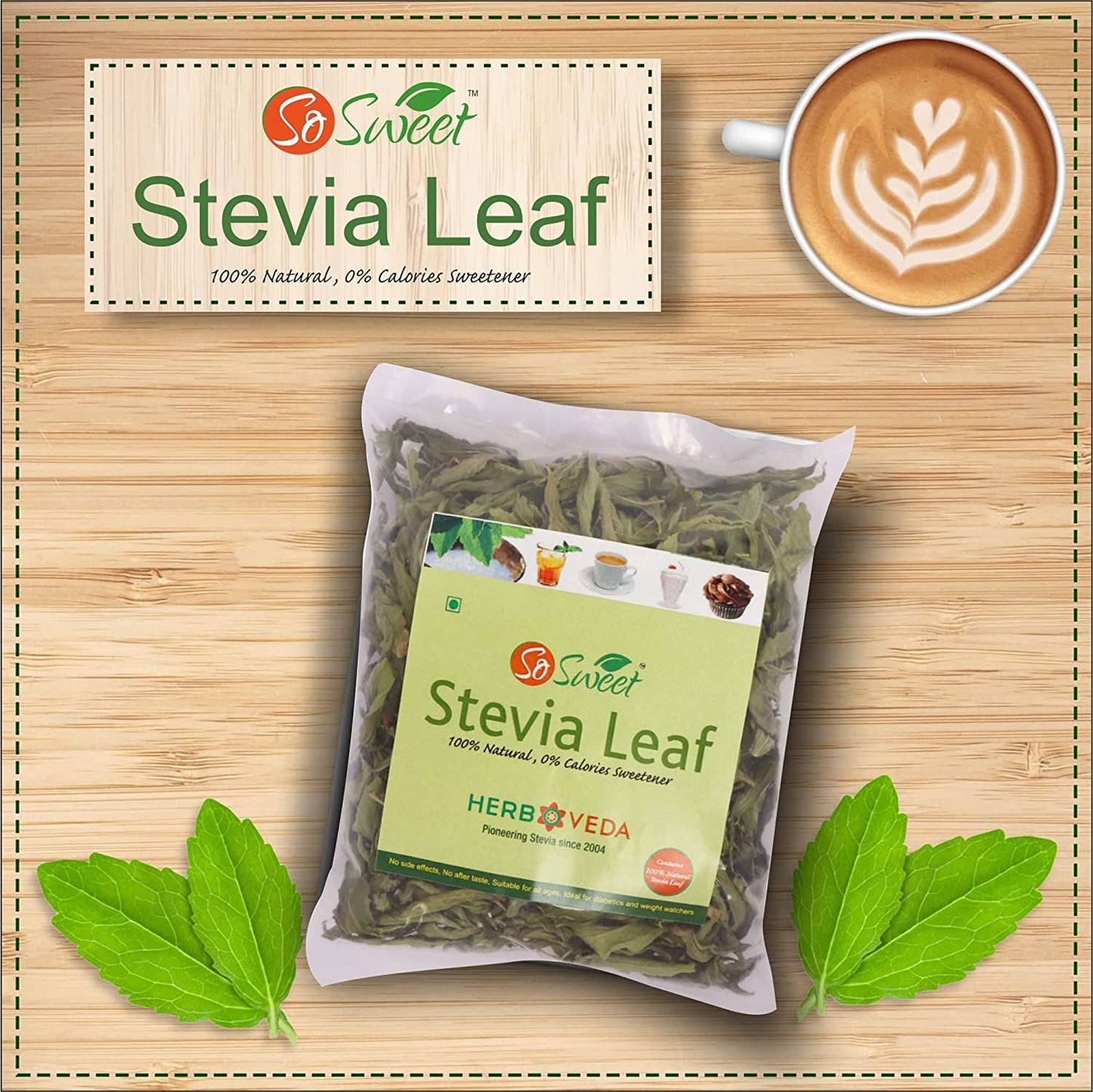 So Sweet Stevia 100 Tablets and Stevia 25gm Leaf Natural Zero Calorie Sweetener (Pack of 2)