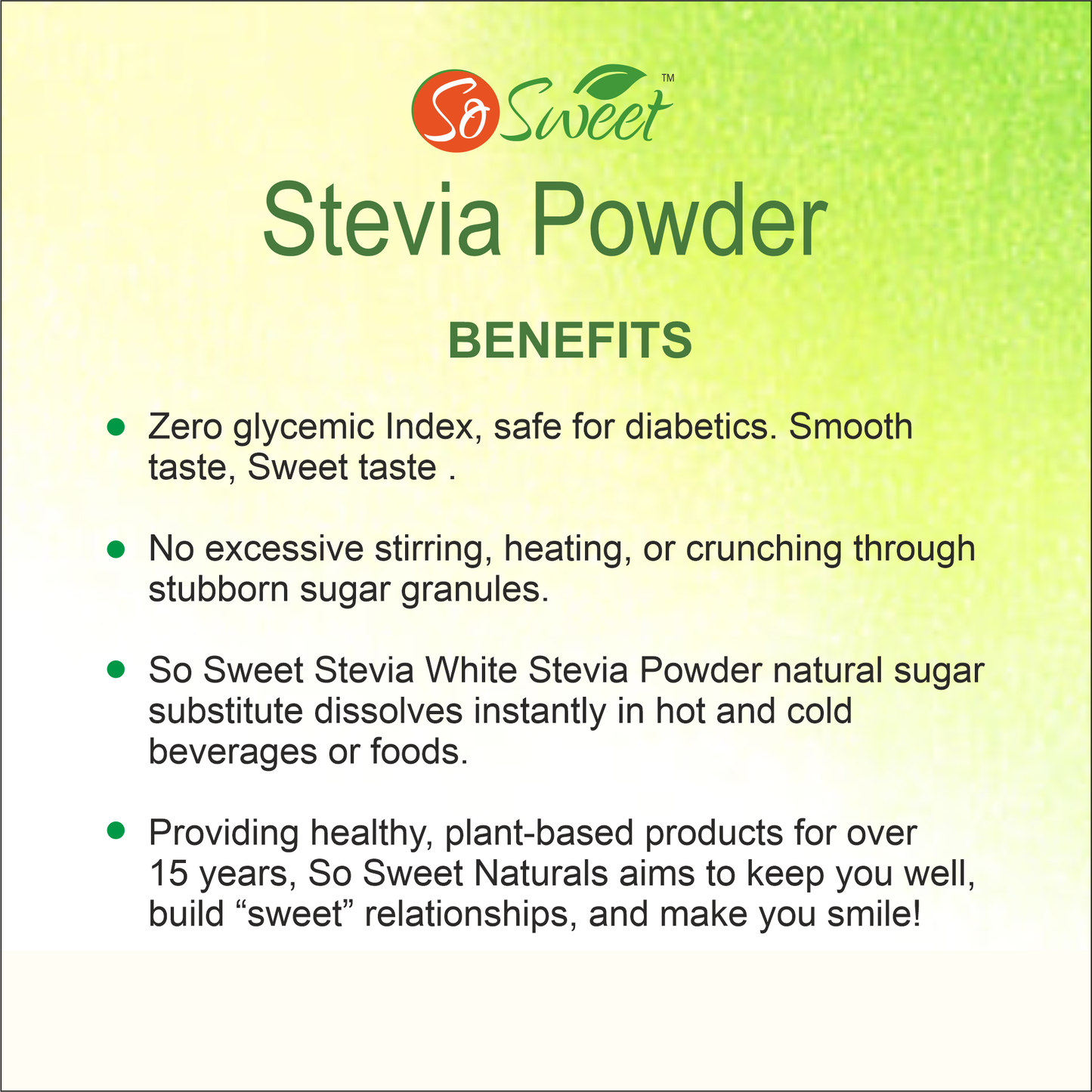 So Sweet Stevia Powder Sugar Free Natural Sweetener Zero calorie 100gm