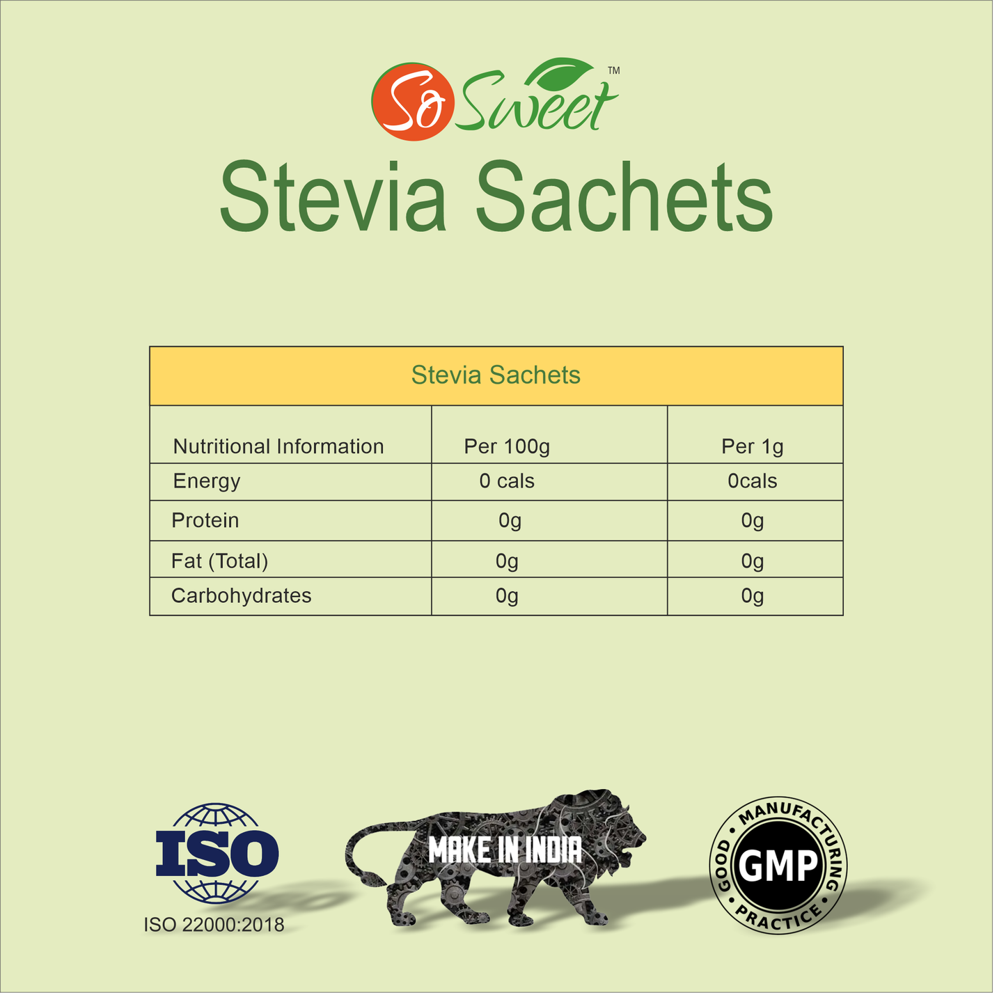 So Sweet Stevia 25 Sachets Sugar Free Natural Zero Calorie Sweetener