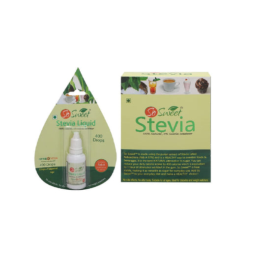 So Sweet 100% Natural Sweetener Sugar Free Stevia 50 Sachets + 20ml Liquid (400 Drop) Stevia Drops